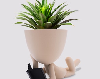 People Planter Book Reader: 3D Printed Succulent Pot with Drainage