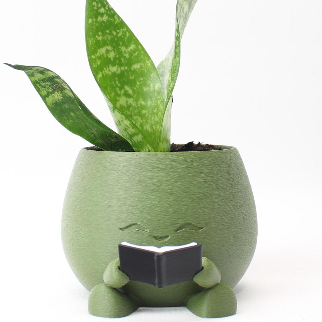 Reading Planter – Cute Face Pot for Book Lovers, Gift for Readers, 3D ...