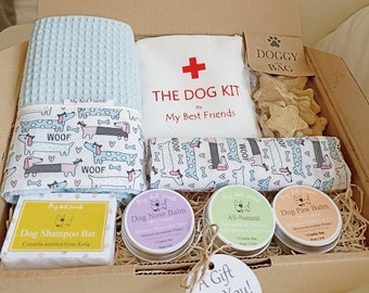 Caja regalo Salud y Cuidado Natural de tu perro/Hecho a mano/caja para amantes de perros/Aseo y Bienestar para mascotas
