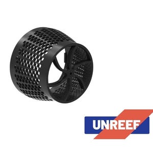 May include: A black plastic impeller with a honeycomb-like design and a central fan blade. The impeller is designed for use in a water pump.
