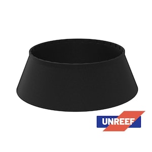 Może przedstawiać: Czarna, materiałowa spódnica na choinkę. Spódnica jest okrągła i ma prosty wzór.