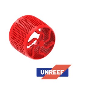 以下が含まれることがあります： ハニカムパターンと星型のデザインが施された赤いプラスチックフィルター。フィルターはUnreefによって製造されています。