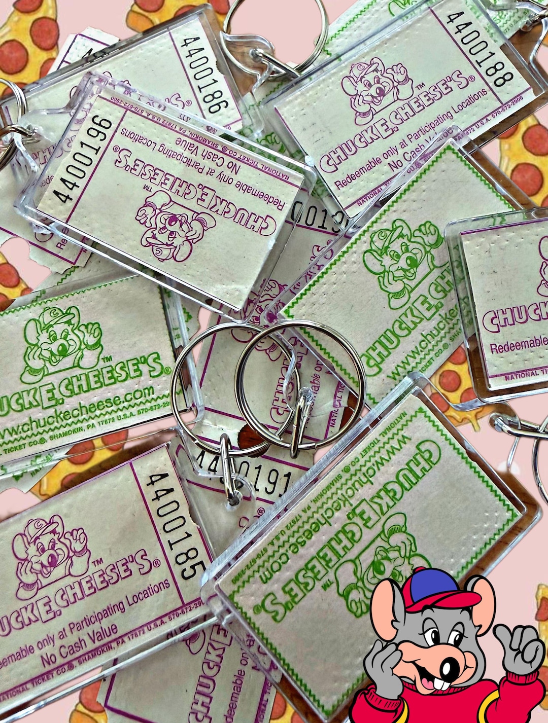 Vintage Chuck E. Cheese Tickets, Chuck E. Cheese Keychain , Vintage ...