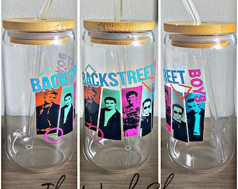 Boy band 16 oz Glass Cup, Ready to ship, Libby Cup, 90s cup, 90s Iced Coffee cup, Glass Can, Gift