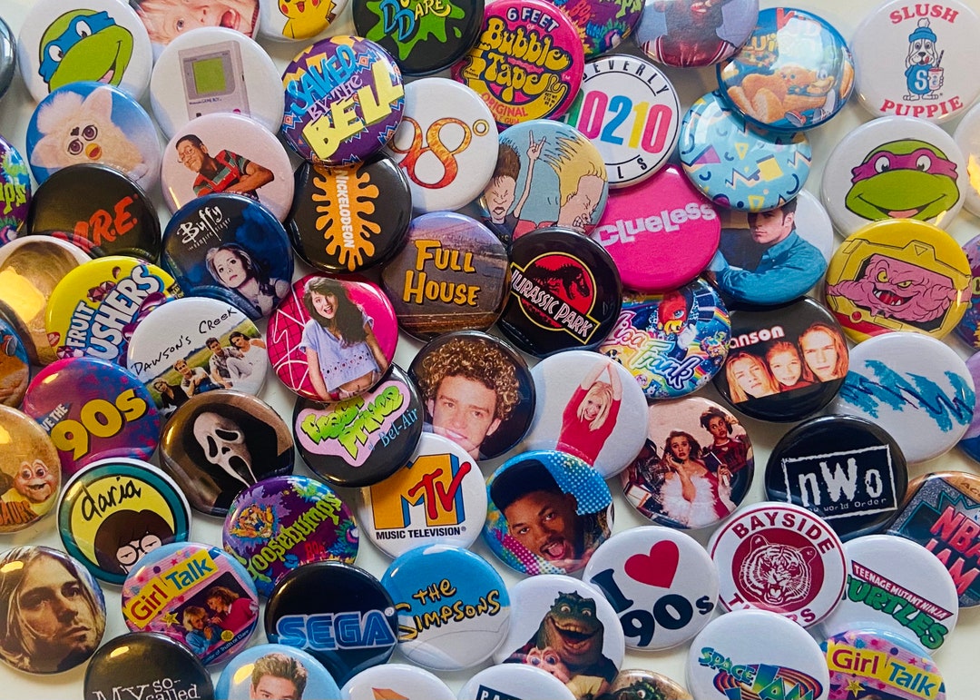 90s style Pinback buttons (5 pack), 90s pins, 90s party, Pinback ...