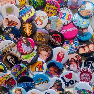 90s style Pinback buttons (5 pack), 90s pins, 90s party, Pinback Buttons