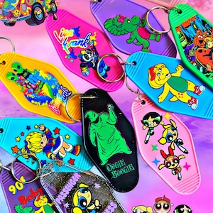 90s Cartoon Motel Keychain, Retro Nostalgia Party Favors