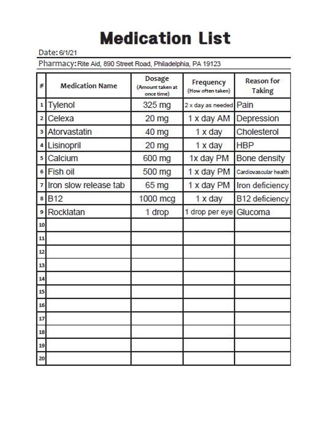 Medication Rx List Editable / Fillable PDF Download Etsy