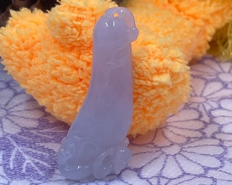 100% Natural A Jade Lovely Icy Translucent A Jadeite Jade Lavender Violet White Gourd and Pixiu Hand Carved Lucky Pendant