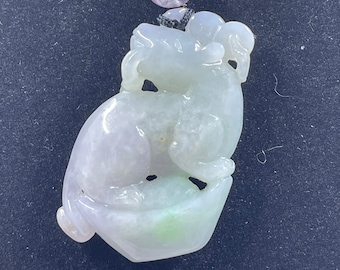 Icy Translucent Lavender Green A Jadeite Jade Rat Yuan Bao Pendant Amethyst Amber Aventurine Beaded Necklace 925 Silver Lobster Clasp Custom