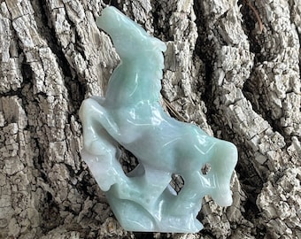 Beautiful A Jadeite Jade Horse Statuary Figurine Subtle Shades Of Green and White Chinese Zodiac Sign