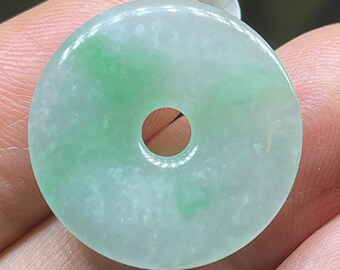Small Ping An Kou Icy Translucent A Jadeite Jade Bi Donut Green and White Jade Hand Carved Pendant Charm 100% Natural A Jade