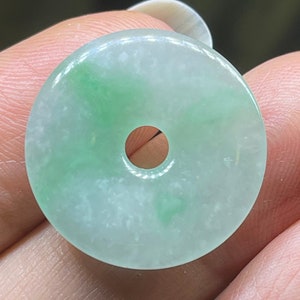 Small Ping An Kou Icy Translucent A Jadeite Jade Bi Donut Green and White Jade Hand Carved Pendant Charm 100% Natural A Jade