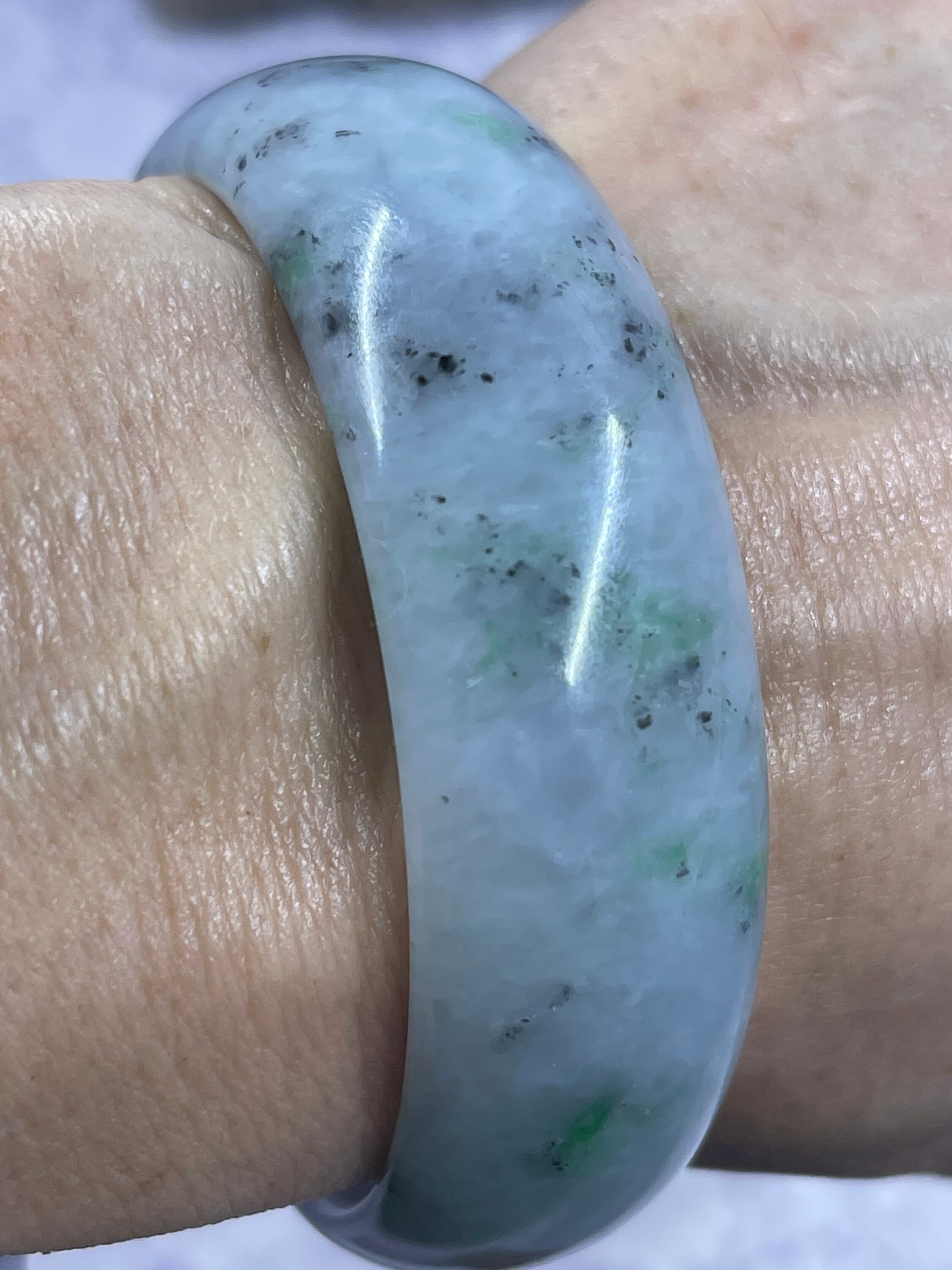 Translucent Gd Nice Icy Translucent Apple Green White and Black A Jadeite Jade Hand ...