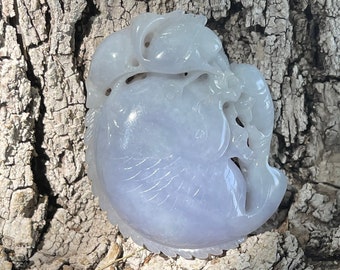 Translucent Lavender Purple and White A Jadeite Jade Koi or Carp Fish with Lotus Seed Pod Baby Koi Hand Carved Pendant Work of Art