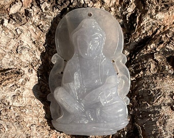 Icy Translucent Lavender Violet Purple A Jade Quan Yin Ruyi Scepter Hand Carved Pendant Fei Cui Emerald Jadeite Pendant As You Wish Peace