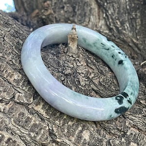 New Translucent Lavender Violet Purple Green Solid Hand Made Bangle Bracelet A Jade Fei Cui Emerald Jadeite