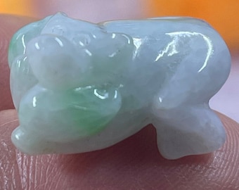 Natural A Jade Small Icy White and Apple Green Moss in Snow A Jadeite Jade Monkey Peach Hand Carved Pendant Charm