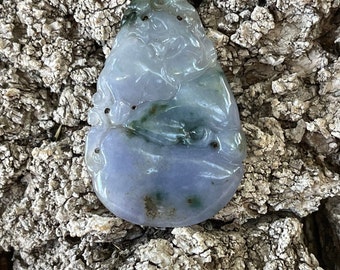 Icy Translucent Lavender Purple Green White and Brown A Jade Pixiu Hand Carved Jadeite Pendant