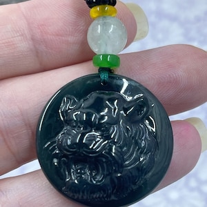 Icy Translucent Certified A Jade Pendant Deep Blue and Green Guatemalan Jade Tiger Pendant