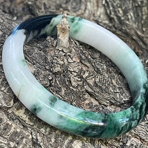 Floral Green White and Black Natural A Jade Fei Cui Emerald Jadeite Hand Carved Solid Bangle Bracelet New