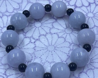 Icy Translucent A Jadeite Jade Violet Lavender Purple Jade Beads Black Jade Beads Beaded Bangle Bracelet Hand Made