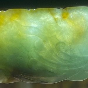 Icy Translucent A Jadeite Jade Green White Brown Bat Flying in the sky with Clouds and Long Life Mushrooms Hand Carved Pendant