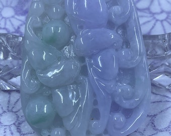 Icy Translucent A Certified Jadeite Jade Lavender Purple Green White Hand Carved Pendant Necklace Bats Coin Money Long Life Mushroom