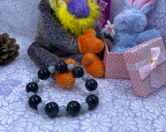 Icy Translucent A Jadeite Jade Lavender and Black Beaded Bangle Bracelet