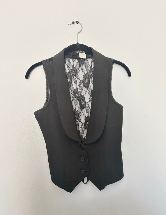 Vintage 90s/Y2K Black Lace Vest - Gothic - Witchco