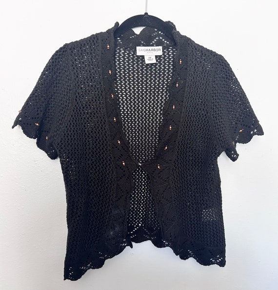 Vintage Black Crochet Top - Sag Harbor - Witchcore