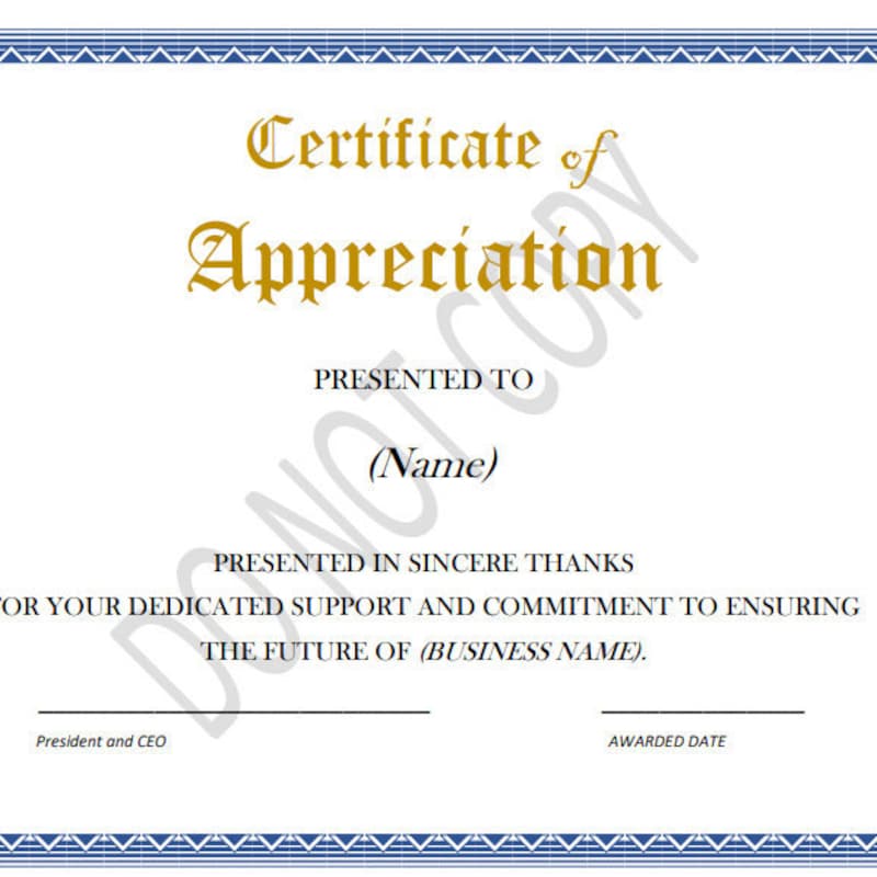 Certificate of Appreciation Etsy