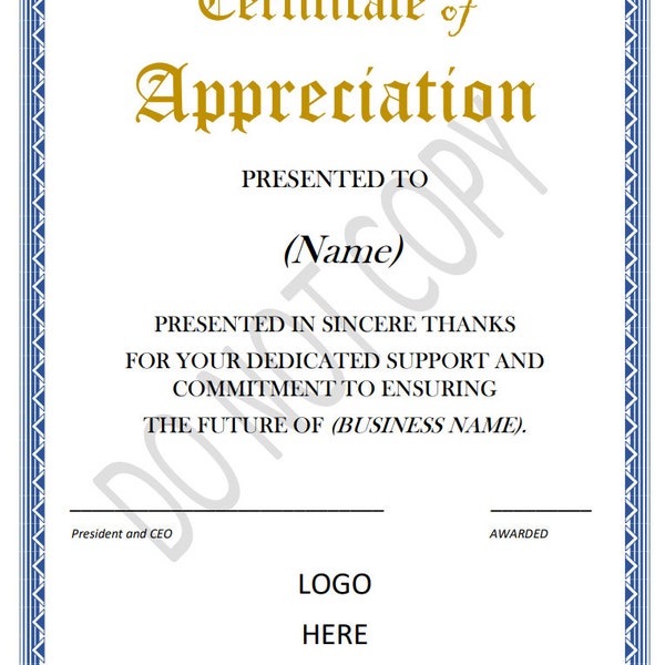 Appreciation Certificate Etsy
