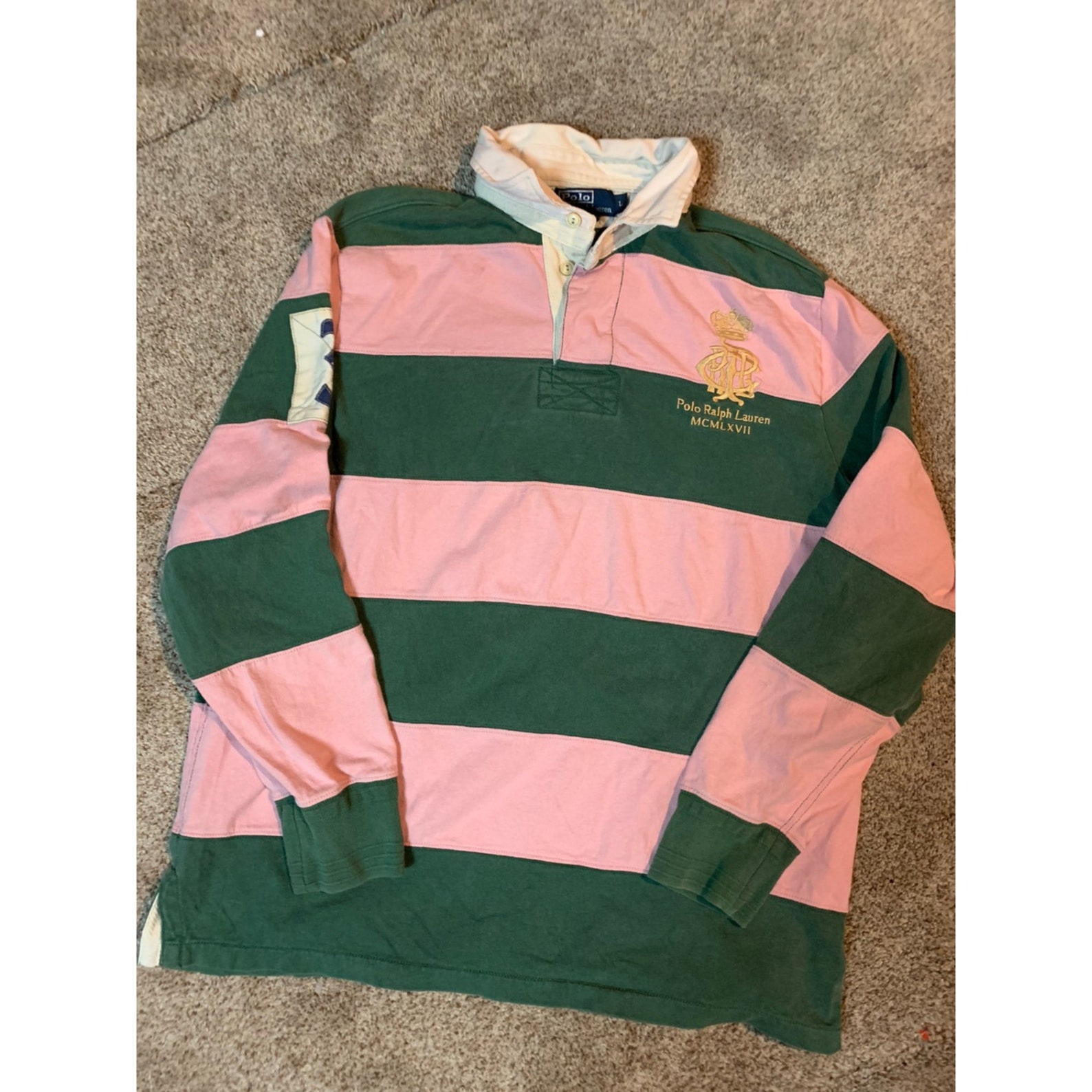 Polo Ralph Lauren pink & green striped rugby polo Size L Etsy