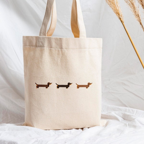 Dackel Tasche | Wiener Hundetasche | Wurst Hund Illustration | Umweltfreundliche Dackel-Einkaufstasche