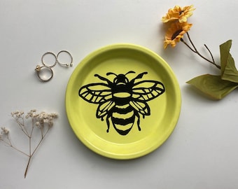 Handbemalter Schmuckteller / Tablett, Schmuckhalter mit Bienenmotiv, dekoratives Tablett / Schüssel
