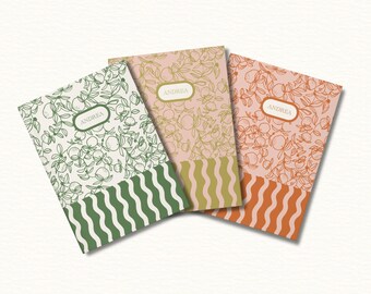 Cuaderno personalizado con hojas orgánicas y rayas onduladas. Regalo para profesores, cumpleaños y Navidad.
