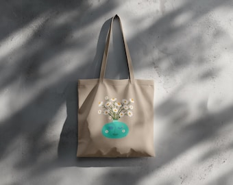 Boho Tote Bag - Gänseblümchen Illustration Bio-Baumwolle - wiederverwendbare Einkaufstasche