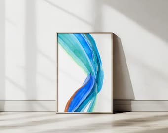 Wasserfarbe Aquarell | Küstenwandkunst | Moderne minimalistische | Abstrakte Malerei für Strand Haus Dekor