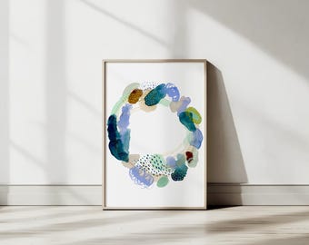 Abstraktes Wohndekor mit gedeckten Erdfarben, Aquarell Kieselsteine für das Kinderzimmer