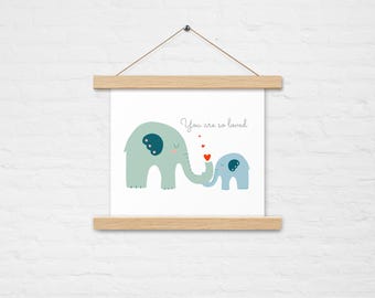 "Elefanten Kinderzimmer Kunstdruck ""You Are So Loved"" , magnetischer Holz Aufhänger."