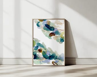 Poster abstrakt in Aquarell | Kieselgrün Erdige Farben | Zen Kunstdruck