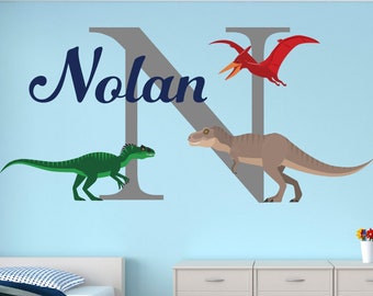 Gepersonaliseerde muursticker dinosaurus naam voor kinderen Jurassic muursticker dinosaurussen jongens T-Rex Trex kinderkamer muurdecoratie kunst muurschildering vinyl sticker