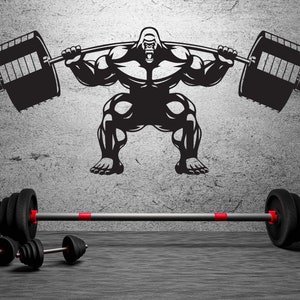 Gorilla Gym Wall Decal Lifting Gorilla Fitness Motivation Bodybuilding Muscle Barbell Gym Crossfit Sport Poster Workout Decor Vinyl Sticker