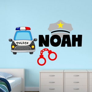 Personalized Police Car Name Wall Decal for Kids Bedroom Custom Name Wall Decor Police Gift Wall Sticker Art Mural Vinyl Sticker