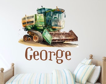Autocollant Mural Personnalisé Prénom - Thème Tracteur & Ferme Pour Chambre De Garçon (réf. E06)