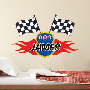 Custom Racing Name Wall Decal Kids Race Car Playroom Bedroom Wall Sticker Personalized Letters Boys Art Mural Nursery Baby Vinyl Sticker
