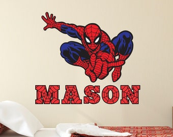 Custom Spiderman Name Wall Decal Superhero Wall Decor for Kids Bedroom Boys Playroom Nursery Marvel Wall Decoration Art Mural Vinyl Sticker