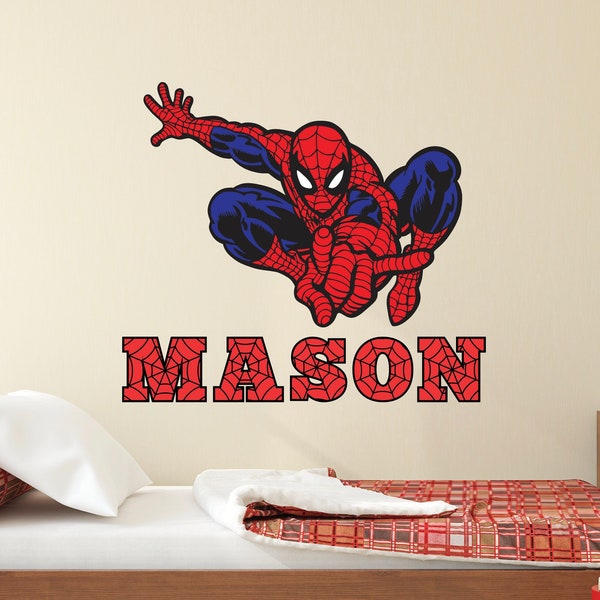 Custom Spiderman Name Wall Decal Superhero Wall Decor for Kids Bedroom Boys Playroom Nursery Marvel Wall Decoration Art Mural Vinyl Sticker