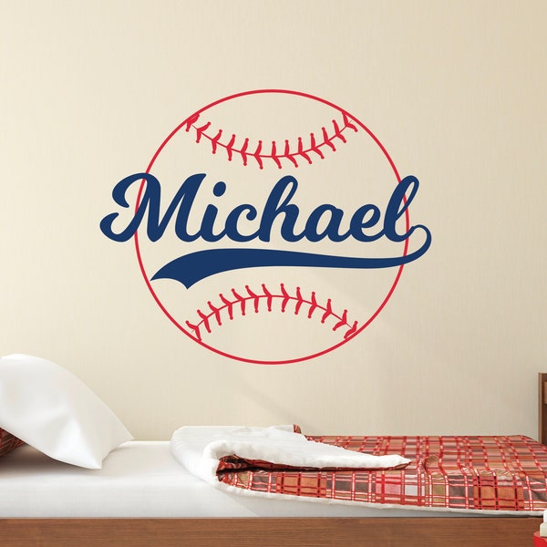 Autocollant Mural personnalisé avec nom de Baseball pour enfants, sport de Baseball, décoration murale pour chambre à coucher de garçons, autocollant en vinyle pour salle d'art MLB